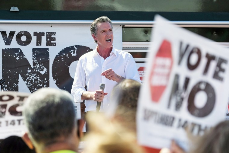 California Gov. Gavin Newsom speaks at a rally against the California gubernatorial recall election on Sept. 12, 2021, in Sun Valley.