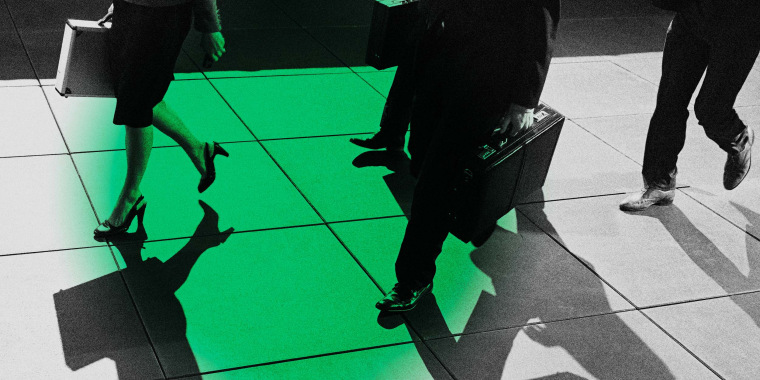 Image of people carrying briefcases with a green circle.