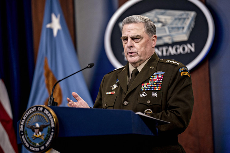 Mark Milley, chairman of the joint chiefs of staff, speaks during a news conference at the Pentagon in Arlington, Va., on Sept. 1, 2021.