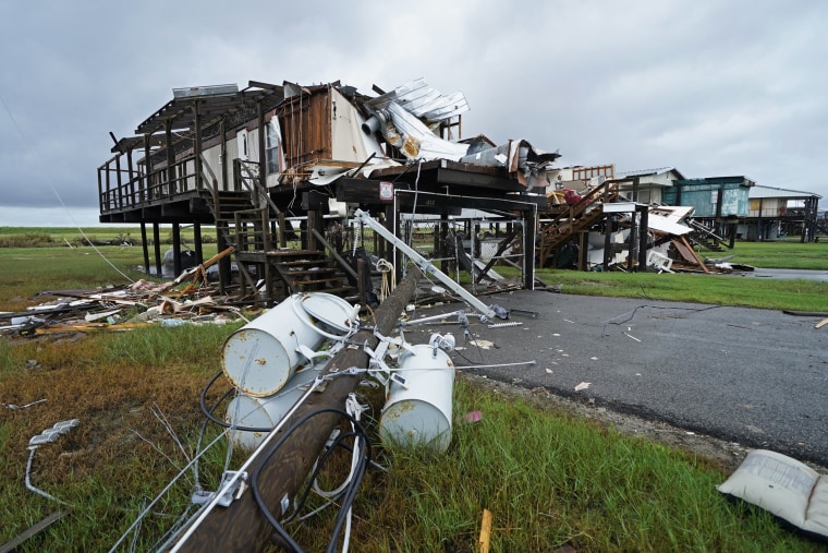 Tropical Storm Nicholas approaches homes destroyed by Hurricane Ida in Pointe-aux-Chenes, La., on Sept. 14, 2021.