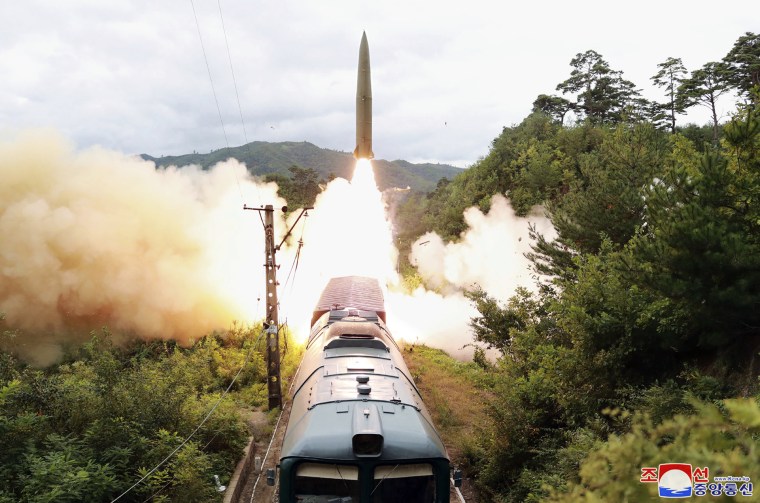 This photo provided by the North Korean government shows a missile test launched from a train in an undisclosed location.