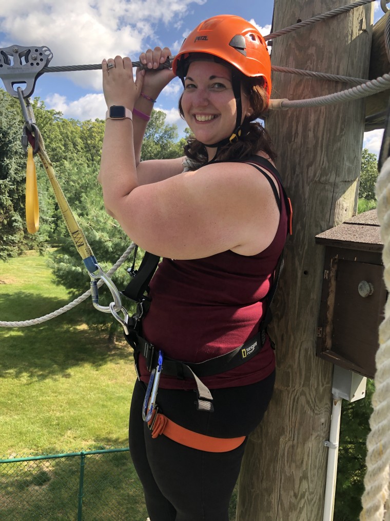 During her weight loss, Megan Christensen celebrated victories along the way, such as when she had a low enough weight so zip line with her children. 