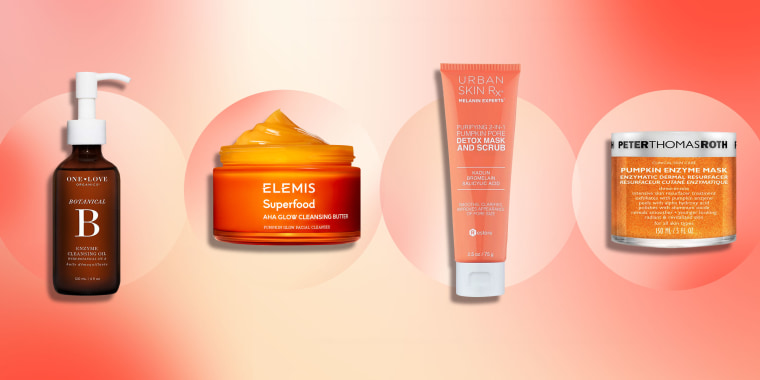Illustration of four different pumpkin skin care products