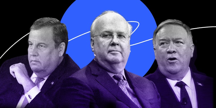 Photo illustration: Chris Christie, Karl Rove and Mike Pompeo