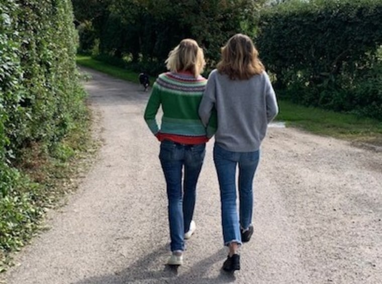 Katty Kay and her daughter Poppy going for a walk during drop off at her new boarding school in England.