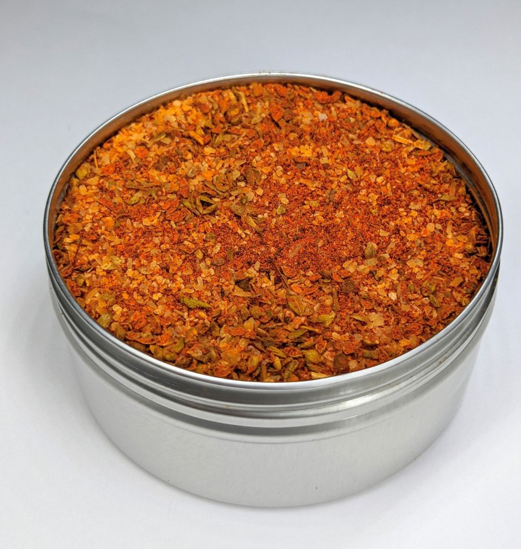 The spices in Rivera's regular sazón are ground separately, leading to a spice mix with varying textures.