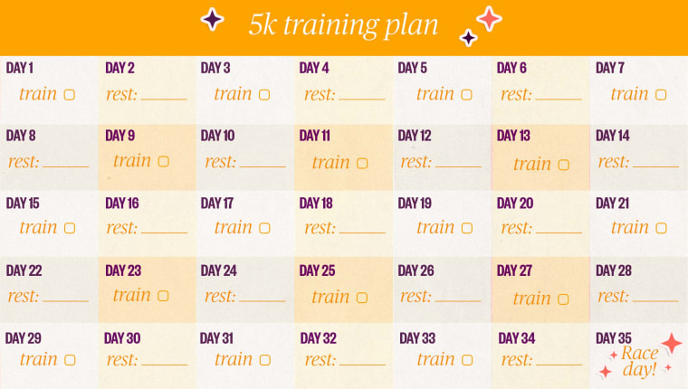 Training calendar in yellow with rest and train written on it