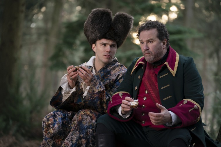 Peter (Hoult), here with Velementov (Douglas Hodge), is not entirely out of the picture in the second season.