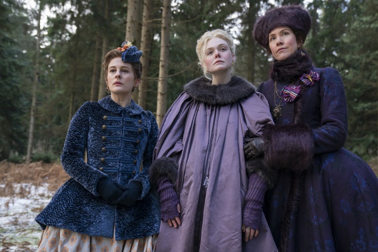 In "The Great," Catherine (Fanning) has unlikely friends who are sometimes betrayers in Marial (Phoebe Fox, left) and Aunt Elizabeth (Belinda Bromilow).