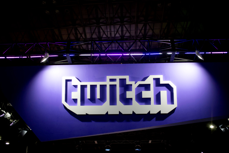 Image: A Twitch logo at the Tokyo Game Show in 2018.