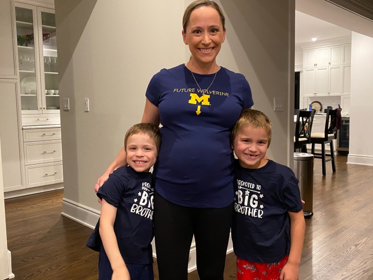 Courtney Kube, pregnant with AJ, with her twins Ryan and Jake.
