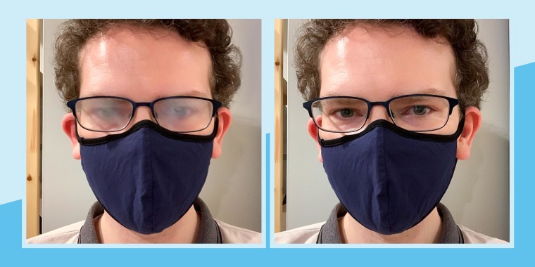 Before and after image of writer Daniel Boan using a Optix 55 Anti-Fog Spray on his glasses when wearing a face mask