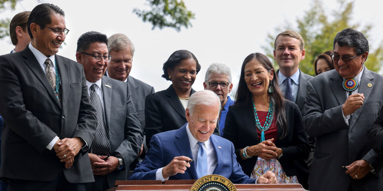 U.S. President Joe Biden signs a proclamation restoring protections for Bears Ears and Grand Staircase-Escalante National Monument at the White House in Washington, U.S.