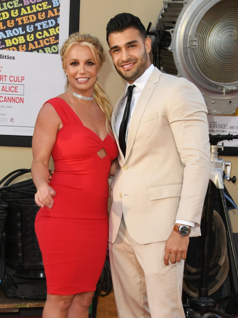 Britney Spears and Sam Asghari attend Sony Pictures' "Once Upon A Time...In Hollywood".