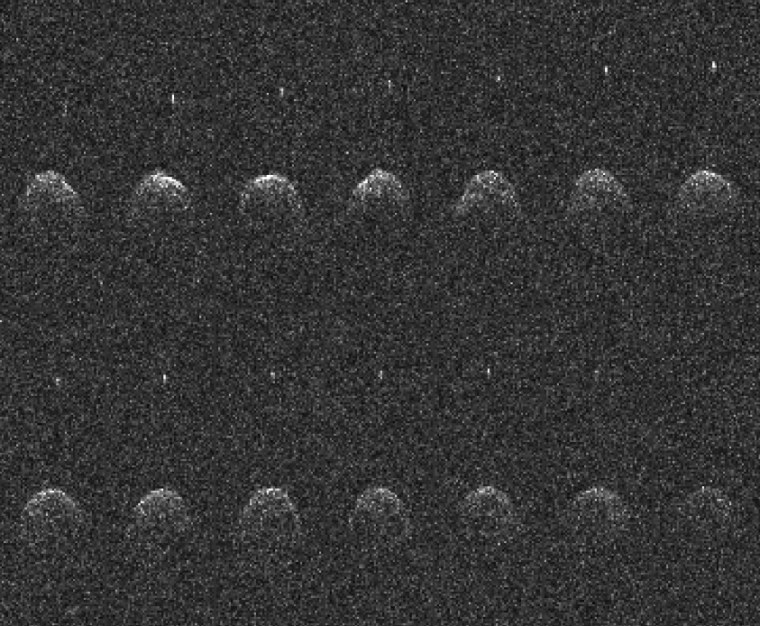 Radar images of the near-Earth asteroid Didymos and its moonlet from 2003. Didymos will be the target of AIDA's test of a kinetic impact on a small asteroid.