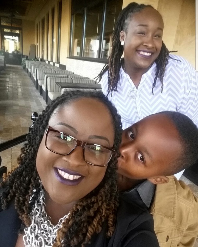 Djinaba Rickson, left, is still battling to recover half her savings after evacuating her home in Louisiana with her two children (Asha Brooks, 23, top, and Bryan Rickson, 13) ahead of Hurricane Ida.