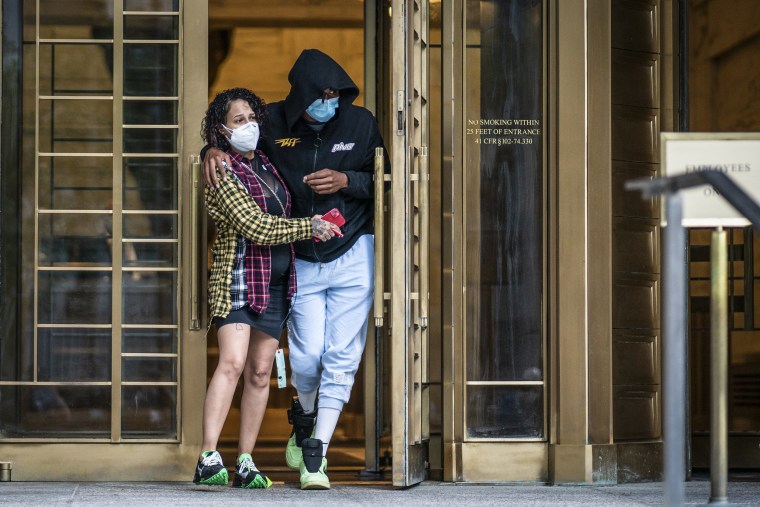 Image: Former NBA basketball player Sebastian Telfair, right, departs Manhattan Federal Court on Oct. 7, 2021, in New York.