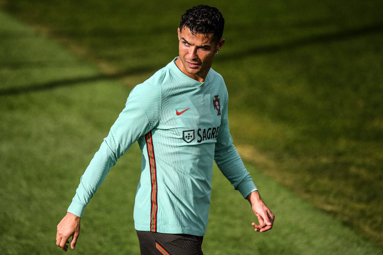 Image: Cristiano Ronaldo attends a training session at the Cidade do Futebol training camp in Oeiras, outside Lisbon, on Oct. 5, 2021.