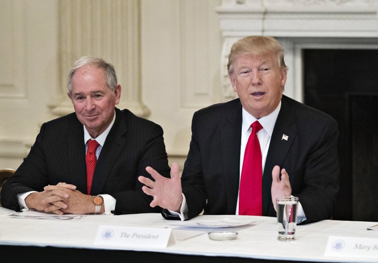 Image: Then-President Donald Trump and Stephen Schwarzman at the White House on Feb. 3, 2017.
