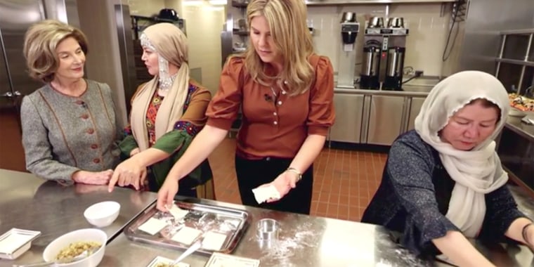 Jenna Bush Hager and Laura Bush met with sisters Jamileh and Sharifeh to hear their stories and to learn about their traditions, like making Afghan dumplings.