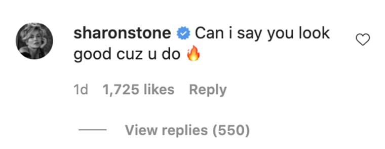Sharon Stone's reply on Jonah Hill's Instagram post.