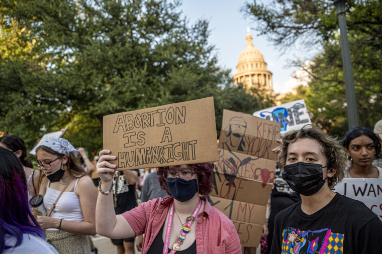 AUSTIN, TX - SEPT 1: Pro-choice protesters march outside the Te