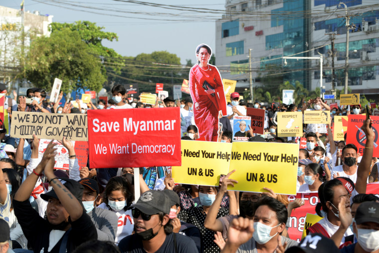 FILE PHOTO: Protest against the military coup, in Yangon