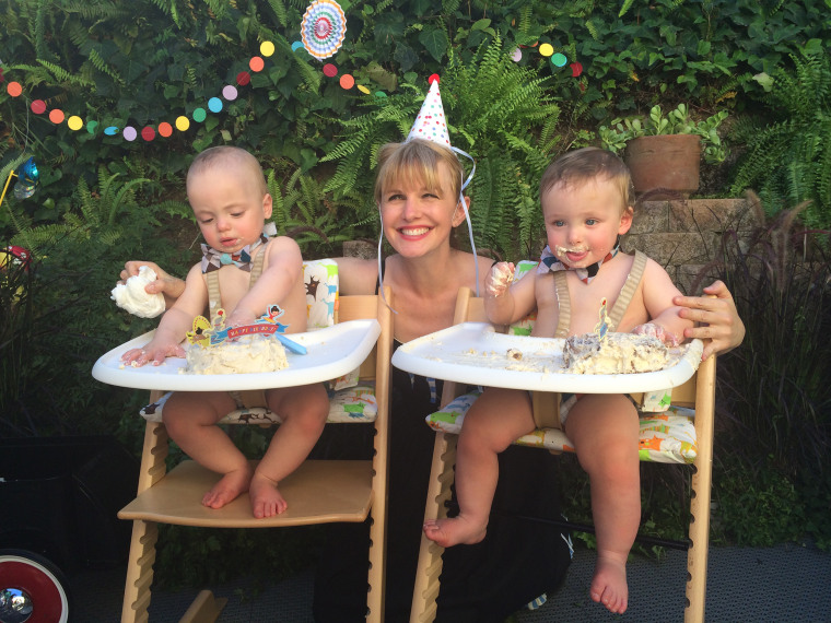 "Cold Case" star Kathryn Morris is pictured with her twin sons as infants. Both of them were diagnosed with autism at age 3.