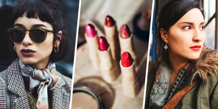 Three image of 2 Woman wearing lipstick and a lifestyle of lipstick