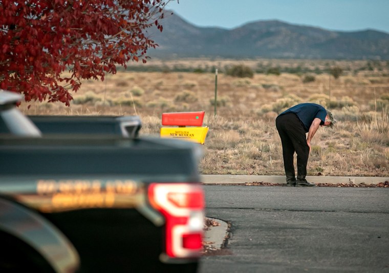 Baldwin appeared distraught outside the Santa Fe County Sheriff's offices.