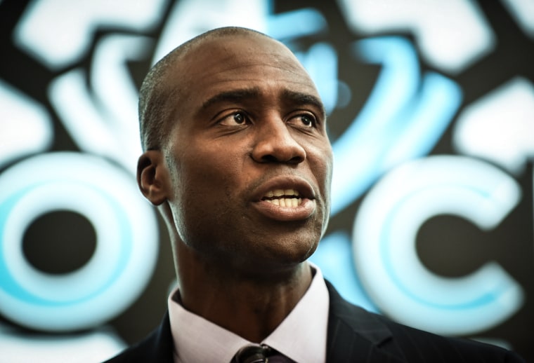 Newly appointed state Surgeon General Dr. Joseph Ladapo speaks during a press conference at Neo City Academy in Kissimmee, Fla., on Sept. 22, 2021.