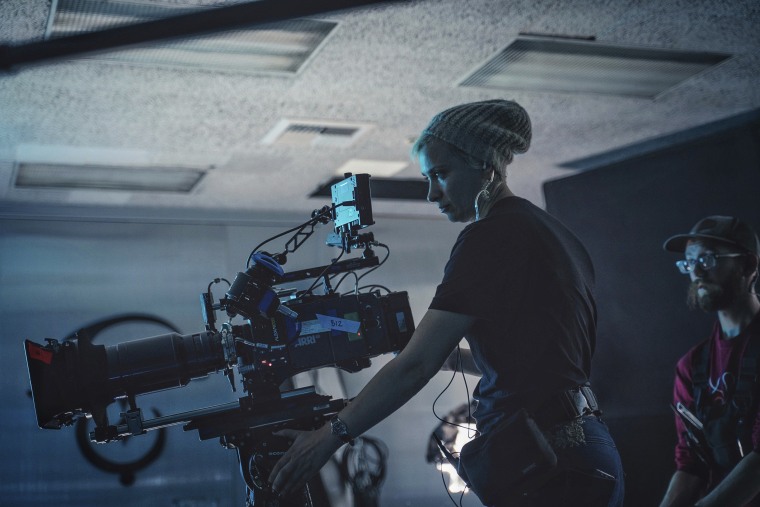 Director of photography Halyna Hutchins on the set of \"Archenemy\" on Dec. 17, 2019, in Los Angeles.