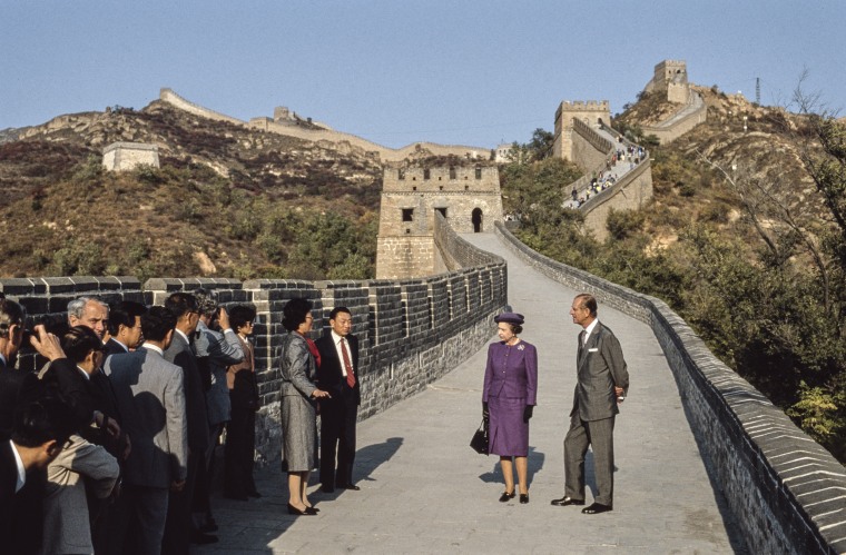 Queen Elizabeth II and Prince Philip visit the Great Wall of China on Oct. 14, 1986.