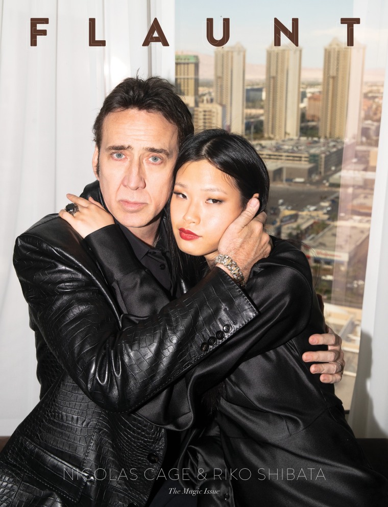 Nicolas Cage poses with wife Riko Shibata for the cover of Flaunt magazine.