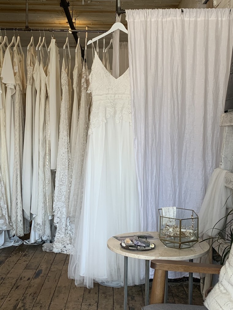 Kelly Anne Ferraro's dress from Loulette Bride included cotton flowers, chiffon, lace and a velvet waistband.