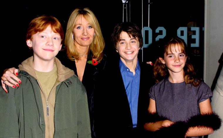 Rupert Grint, JK Rowling, Daniel Radcliffe and Emma Watson at the Harry Potter premiere in London