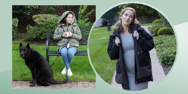 Becca Delman wearing two different styles of the Orolay Women's Fleece Down Coat Jacket