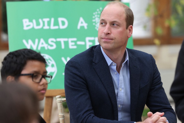 Britain's Prince William, Duke of Cambridge interacts with children from The Heathlands School, Hounslow during a visit to take part in a Generation Earthshot educational initiative comprising of activities designed to generate ideas to repair the planet