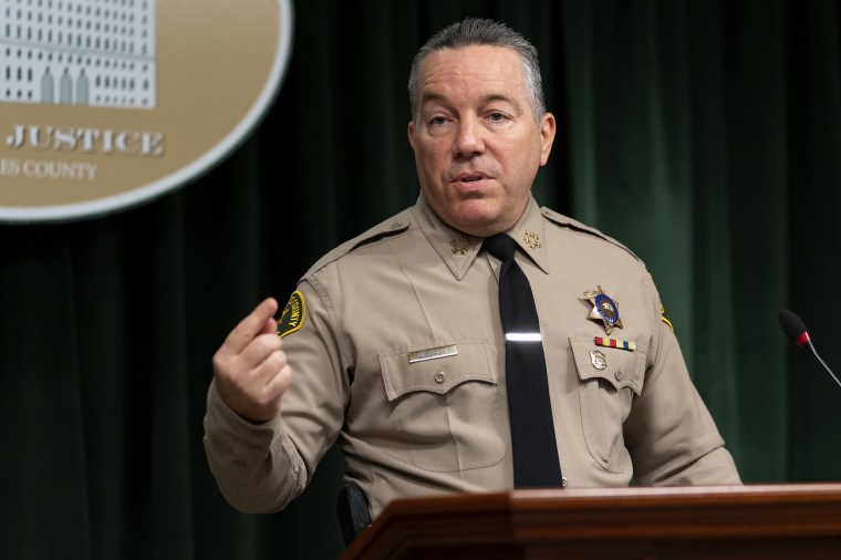 Image: Sheriff Alex Villanueva seen speaking to the media during a