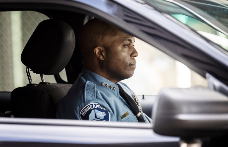 Minneapolis police Chief Medaria Arradondo drives a vehicle as he leaves the Hennepin County Government Center on April 5.