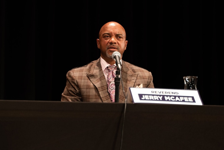 Image: Reverend Jerry McAfee  at the North High School auditorium in Minneapolis on  Oct. 12, 2021.