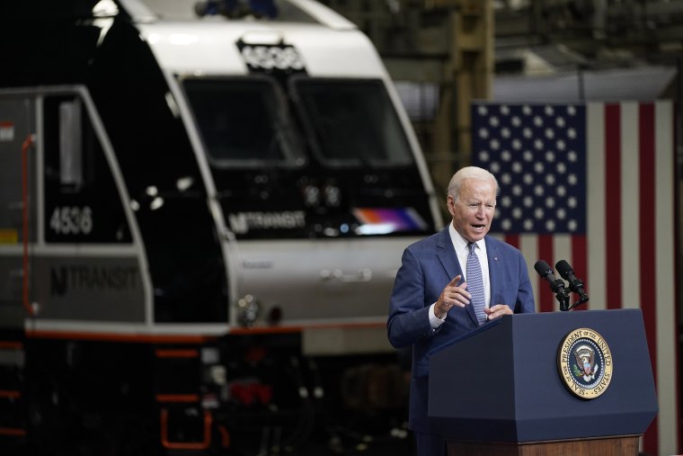 Image: President Joe Biden delivers remarks at NJ Transit Meadowlands Maintenance Complex to promote his "Build Back Better" agenda, on Oct. 25, 2021, in Kearny, N.J.