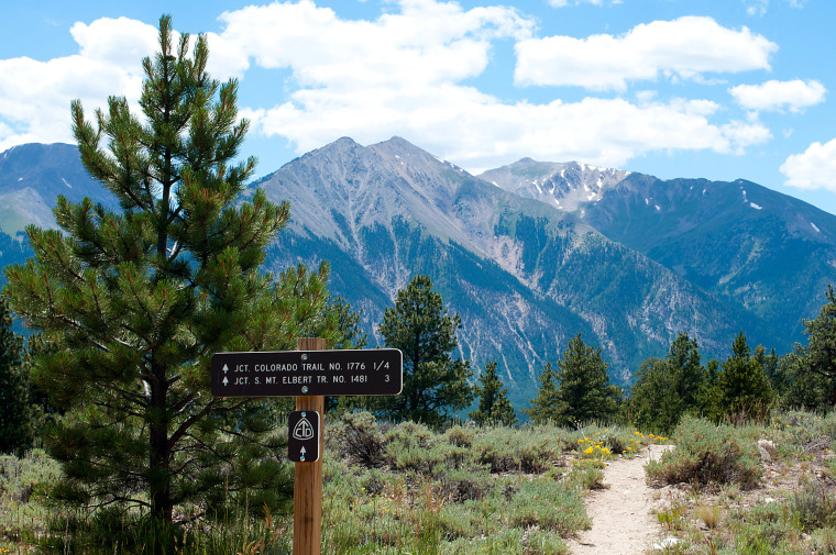 Trail markers on the trail near Colorado's highest peak, Mount Elbert, near Buena Vista, Colo.