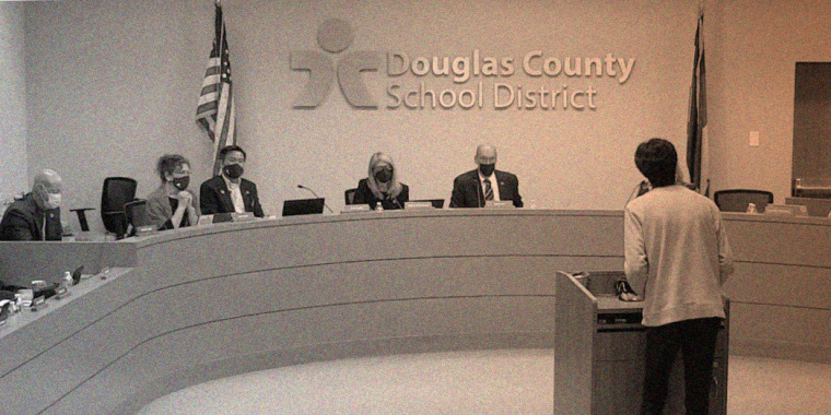 A Douglas County Board of Education meeting on Oct. 26, 2021.