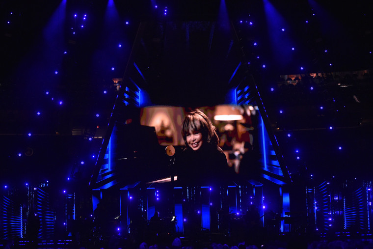 Tina Turner is shown on a screen during the Rock &amp; Roll Hall of Fame Induction ceremony on Oct. 30, 2021, in Cleveland.