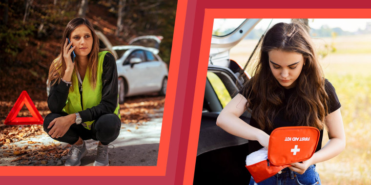 Two images of Women by there cars