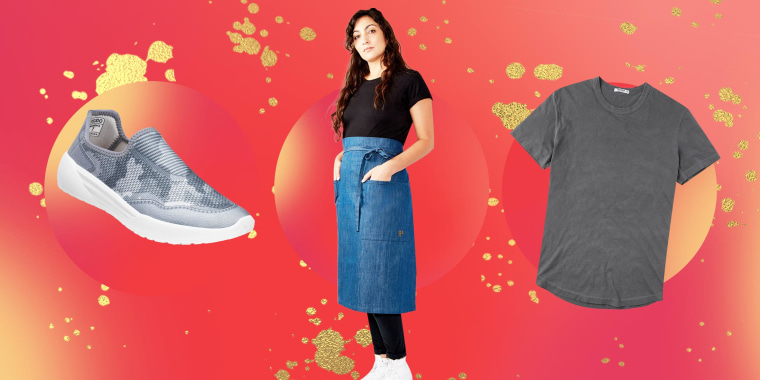 Illustration of Psudo Women's Sport Sneakers, Rendall Co. Kenwood Bistro Apron and Buck Mason Pima Curved Hem Tee
