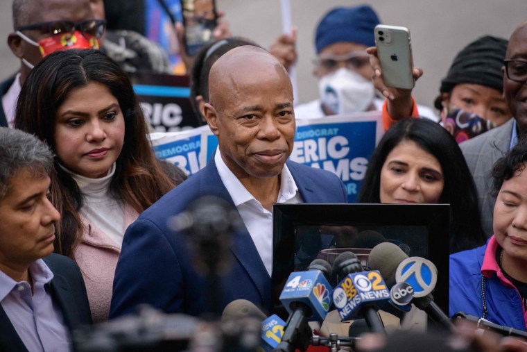 New York democratic mayoral candidate Eric Adams speaks to the media after casting his ballot in Brooklyn on Nov. 2, 2021.