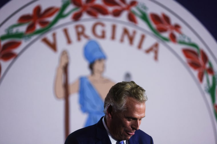 Democratic nominee for Virginia Governor Terry McAuliffe looks on as he addresses supporters during an election night event in McLean on Nov. 2, 2021.