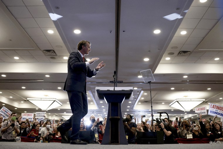 Image: Glenn Youngkin at an election-night rally on Nov. 2, 2021 in Chantilly, Va.